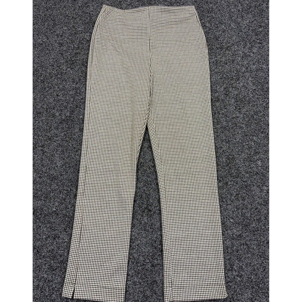 Lysse Pants Women M Black White Houndstooth Vented Hem Stretch Pull On Trousers